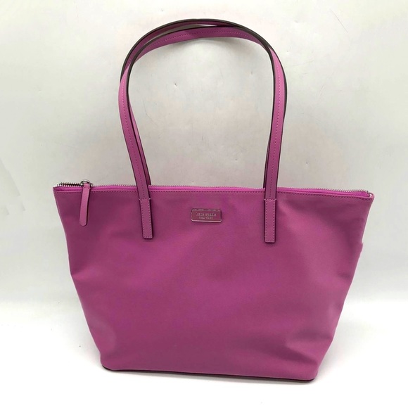 Kate ♠️ Spade Hayden Top Zip Pink Nylon Tote WKRU6537-$249 Retail Ruffled Pansy - Picture 8 of 9